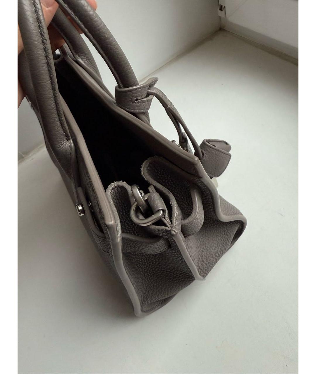 SAINT LAURENT Серая кожаная сумка с короткими ручками, фото 7