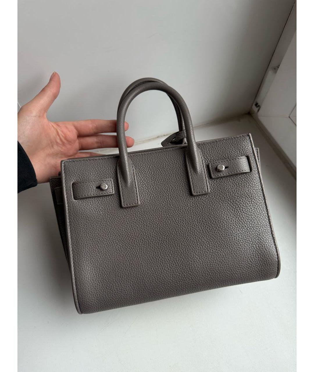 SAINT LAURENT Серая кожаная сумка с короткими ручками, фото 2