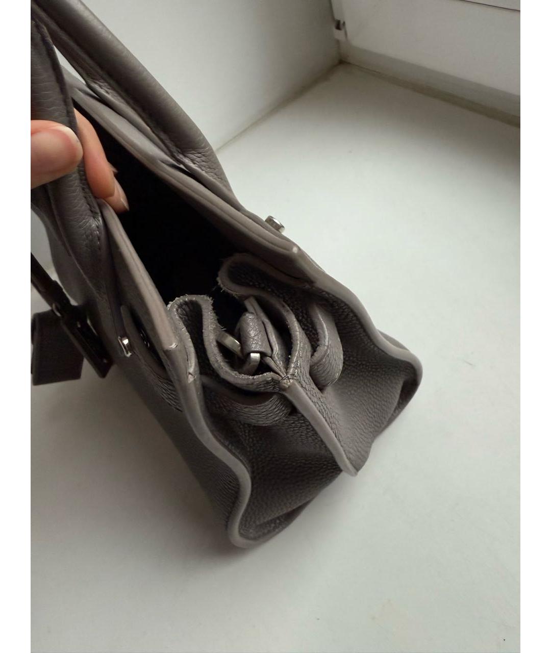 SAINT LAURENT Серая кожаная сумка с короткими ручками, фото 6