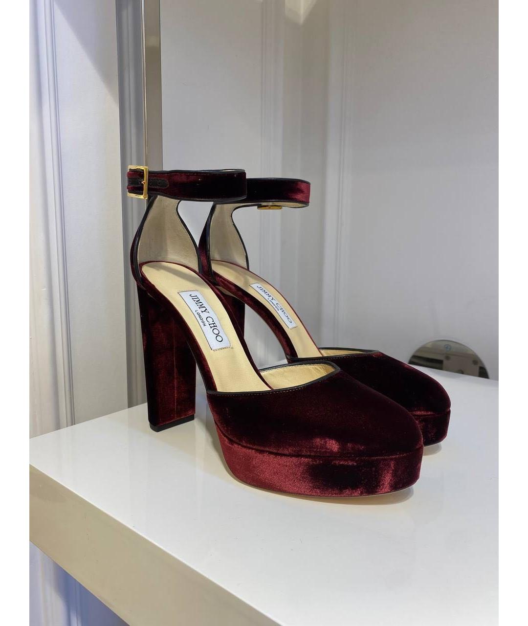JIMMY CHOO Бордовые бархатные туфли, фото 4