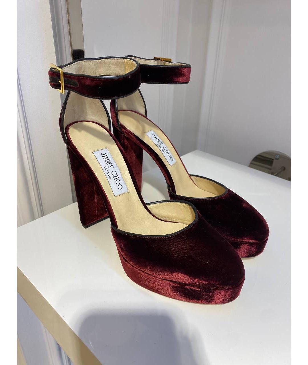 JIMMY CHOO Бордовые бархатные туфли, фото 2