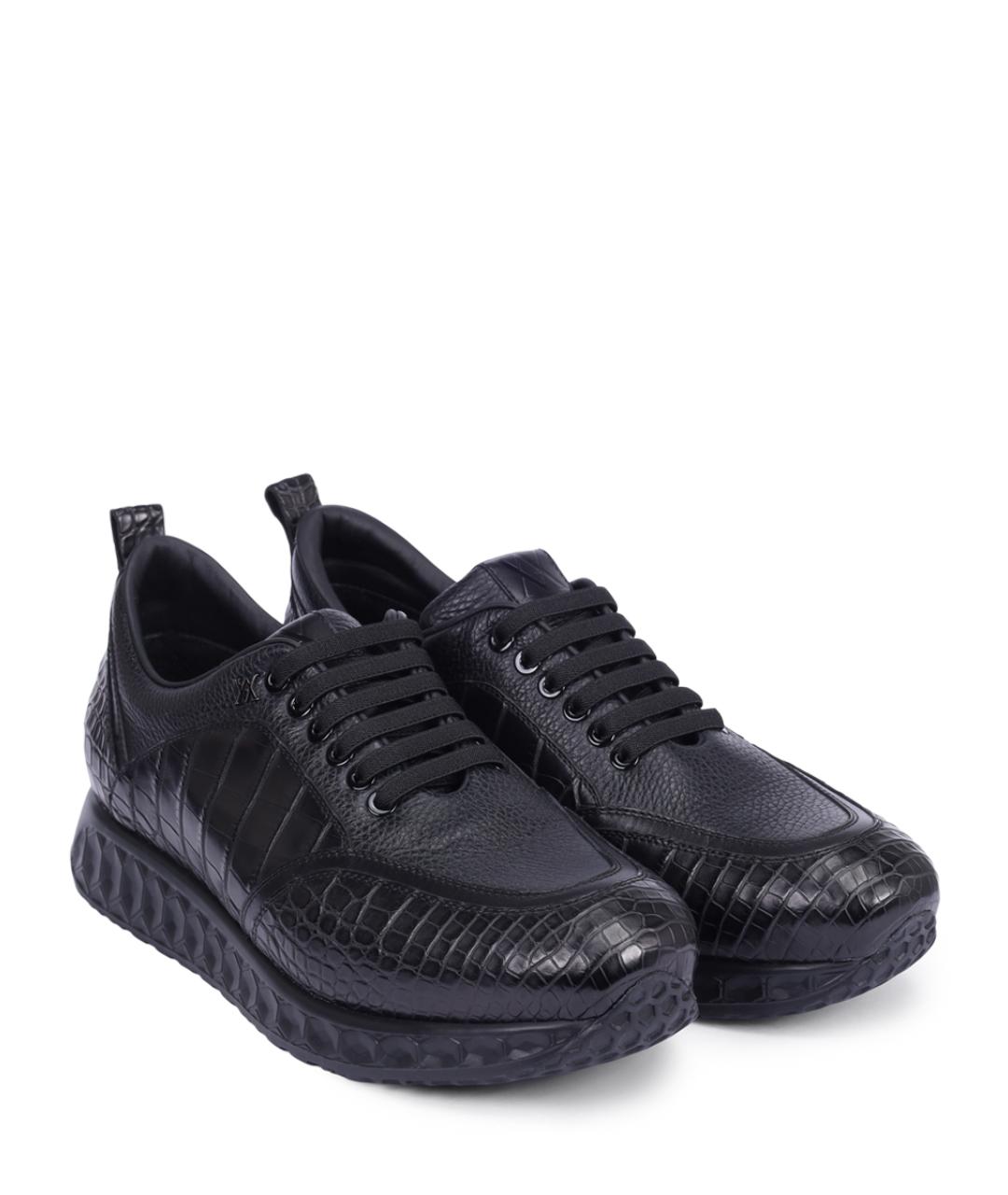 ARTIOLI Черные низкие кроссовки / кеды из экзотической кожи, фото 2