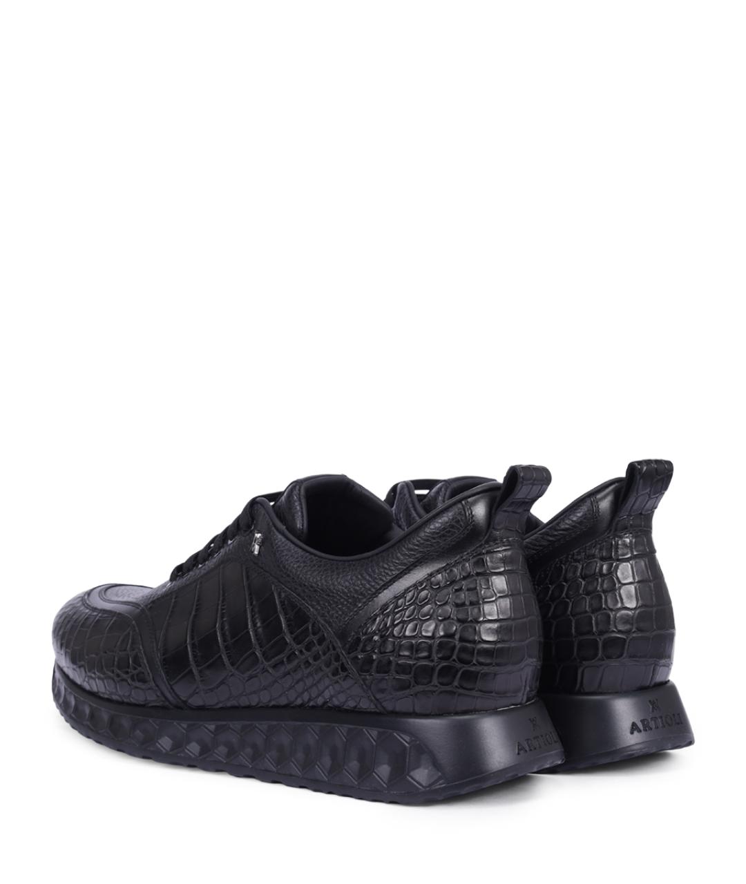 ARTIOLI Черные низкие кроссовки / кеды из экзотической кожи, фото 4
