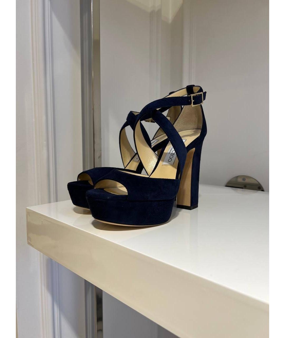 JIMMY CHOO Темно-синие замшевые босоножки, фото 4