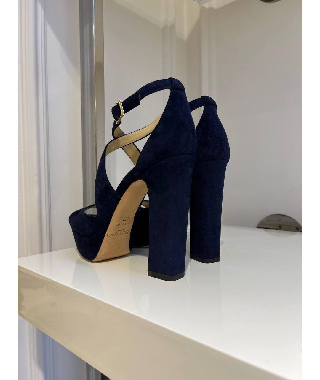 JIMMY CHOO Темно-синие замшевые босоножки, фото 3