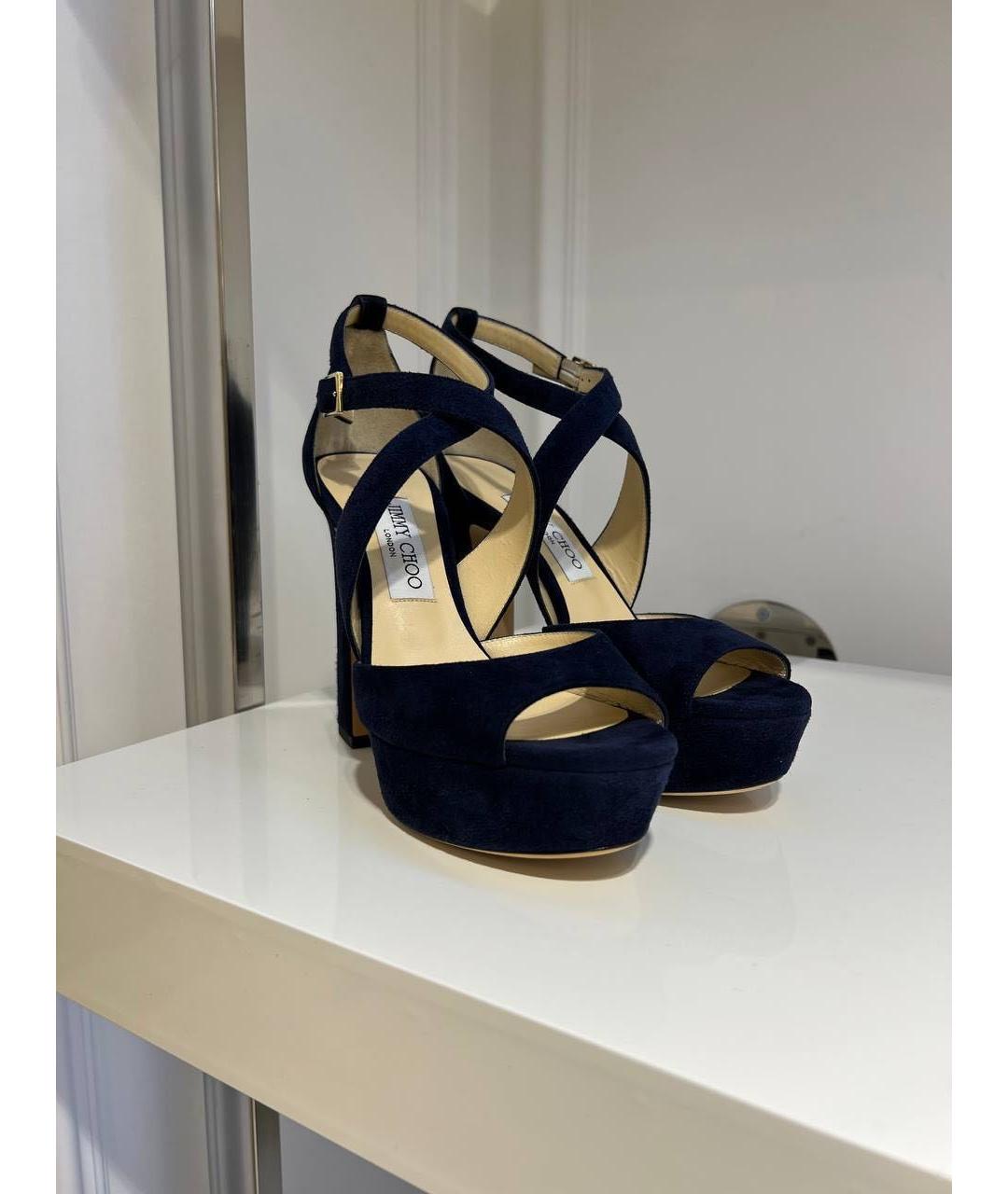 JIMMY CHOO Темно-синие замшевые босоножки, фото 2