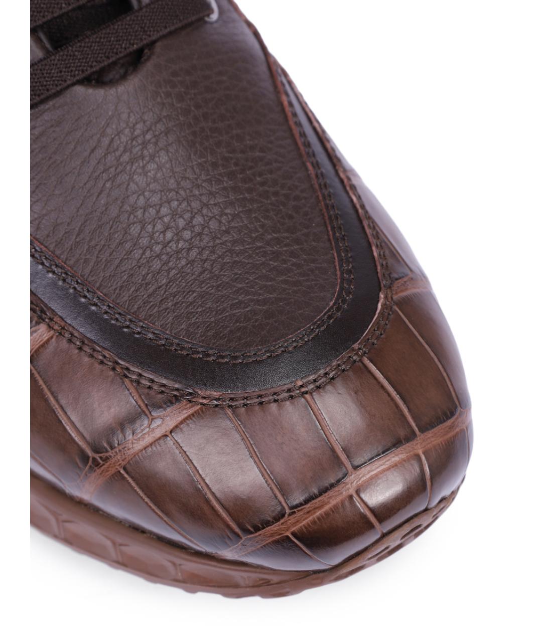 ARTIOLI Коричневые низкие кроссовки / кеды из экзотической кожи, фото 5