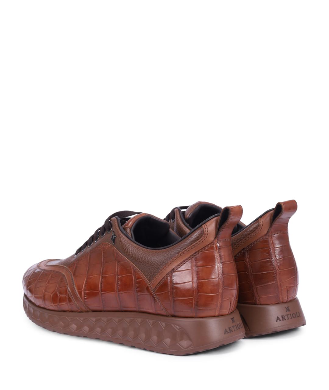 ARTIOLI Оранжевое низкие кроссовки / кеды из экзотической кожи, фото 3