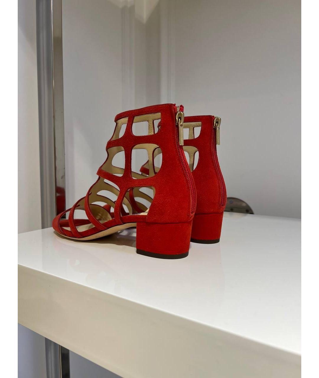 JIMMY CHOO Красные замшевые босоножки, фото 3