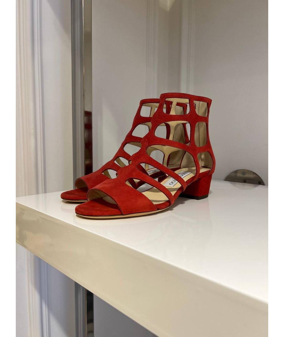 JIMMY CHOO Красные замшевые босоножки, фото 4