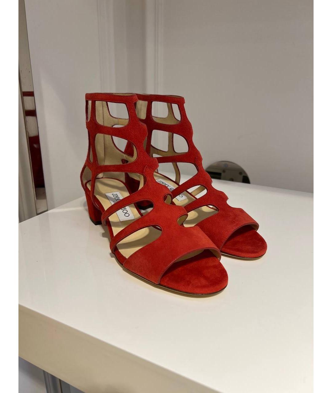 JIMMY CHOO Красные замшевые босоножки, фото 2