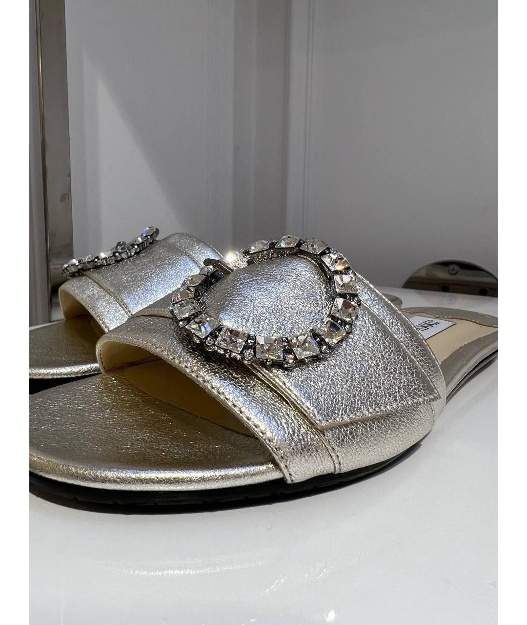 JIMMY CHOO Серебряные кожаные шлепанцы, фото 2
