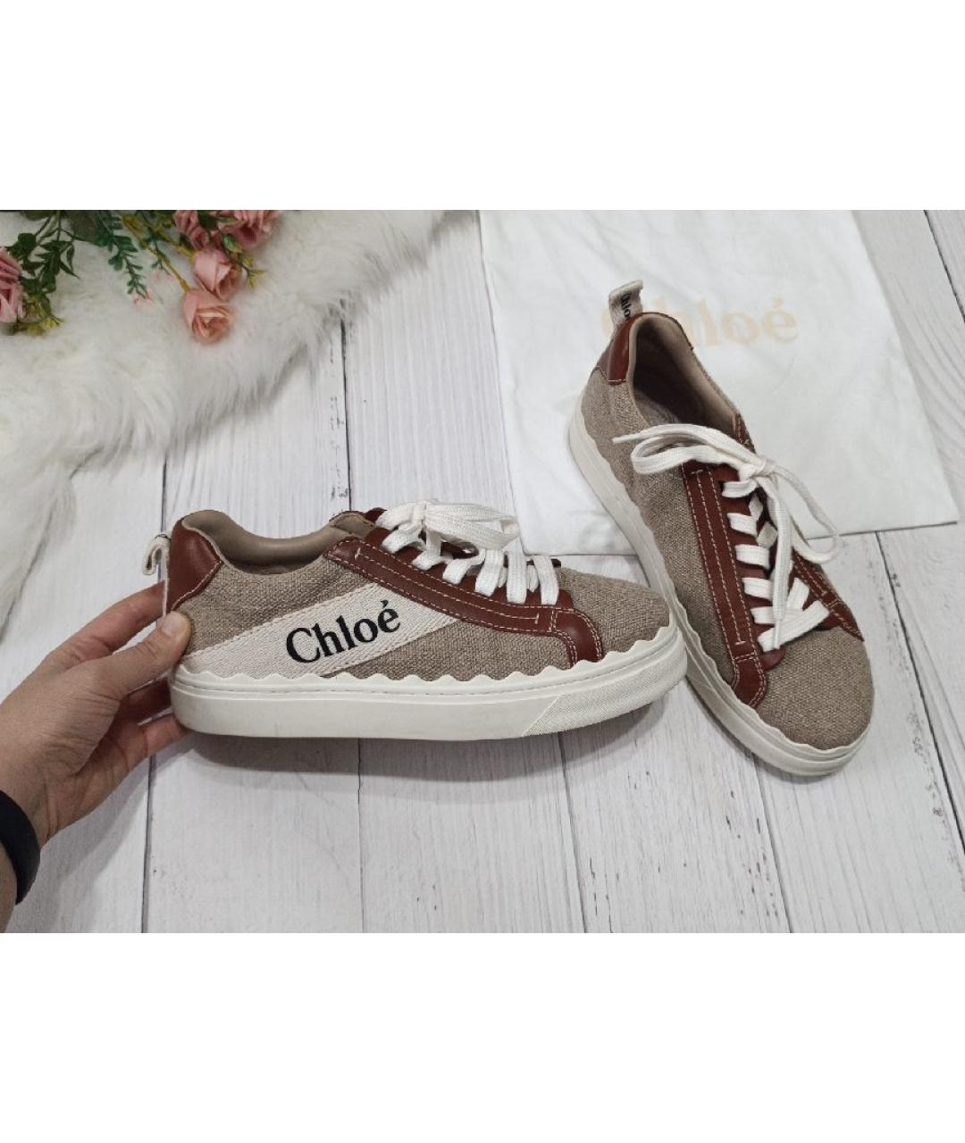 CHLOE Бежевые текстильные кеды, фото 9