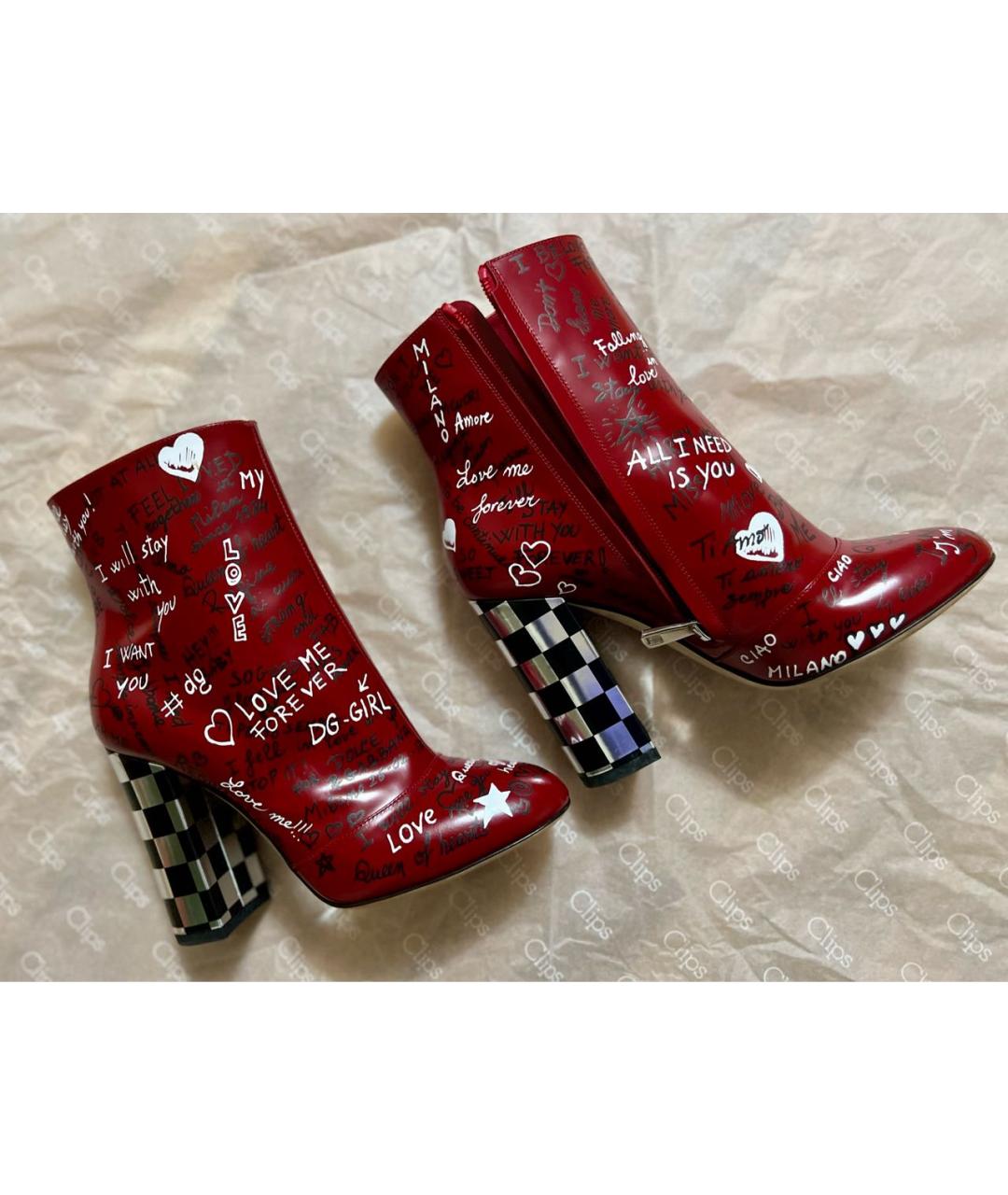 DOLCE&GABBANA Бордовые кожаные ботильоны, фото 4