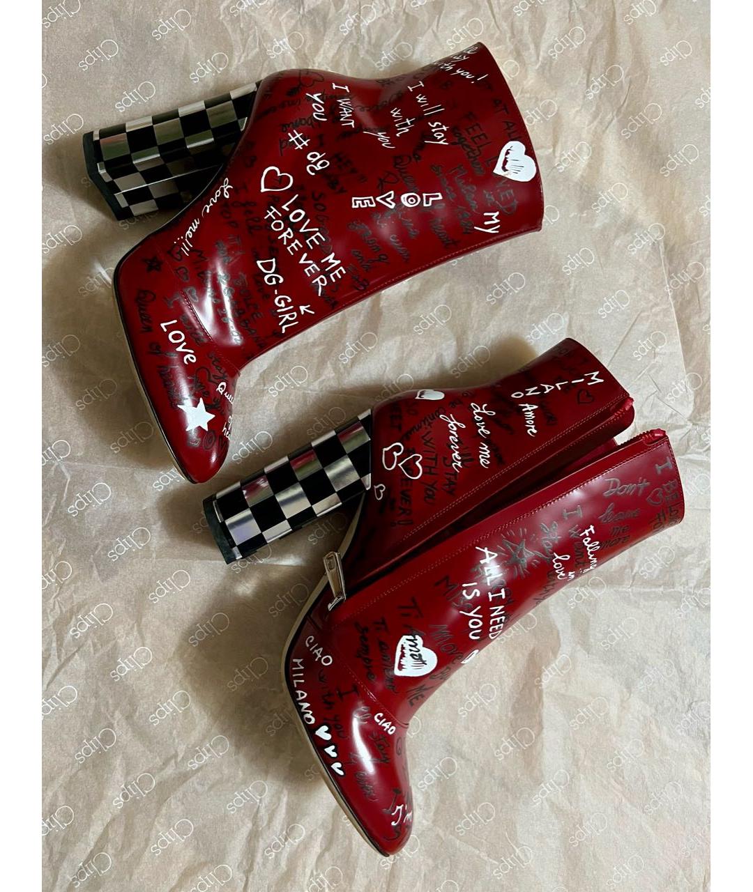 DOLCE&GABBANA Бордовые кожаные ботильоны, фото 3