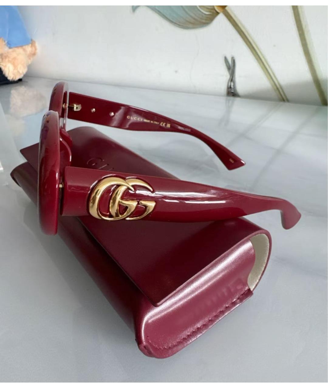 GUCCI Бордовые пластиковые солнцезащитные очки, фото 2