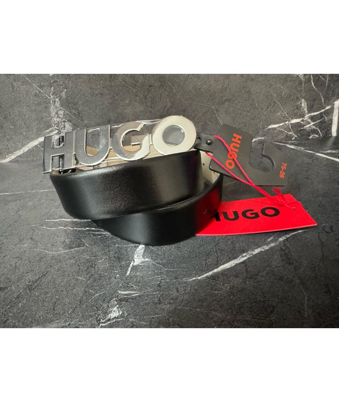 HUGO Черный кожаный ремень, фото 9