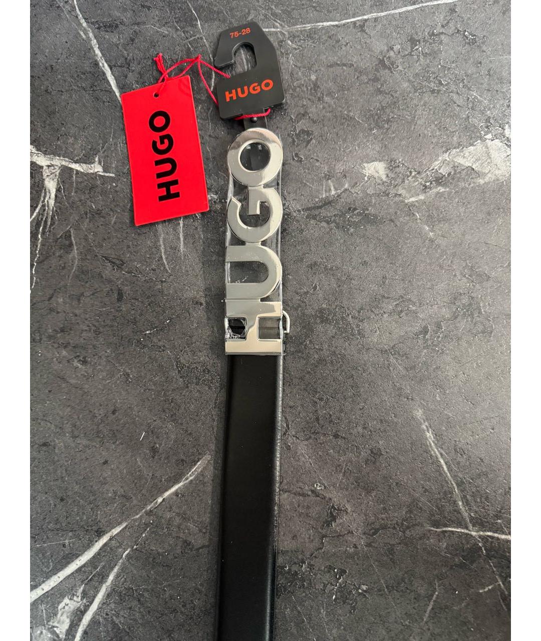 HUGO Черный кожаный ремень, фото 2