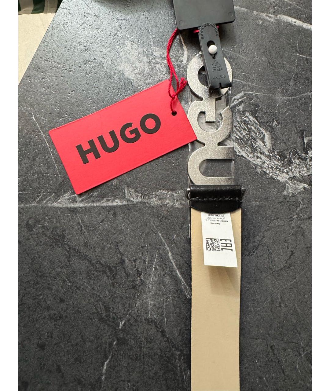 HUGO Черный кожаный ремень, фото 7