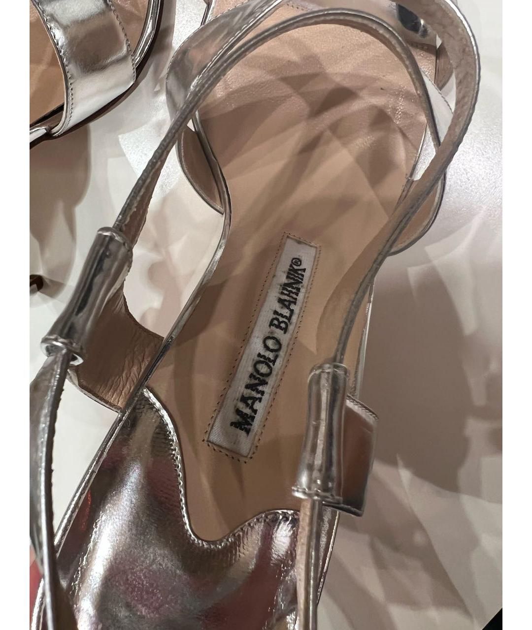 MANOLO BLAHNIK Серебряные кожаные босоножки, фото 3