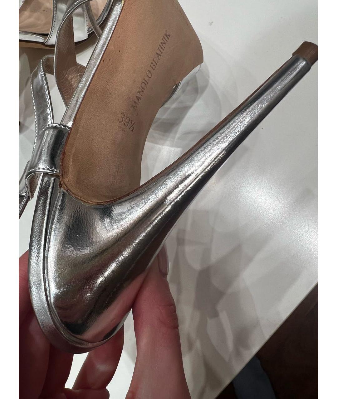 MANOLO BLAHNIK Серебряные кожаные босоножки, фото 5