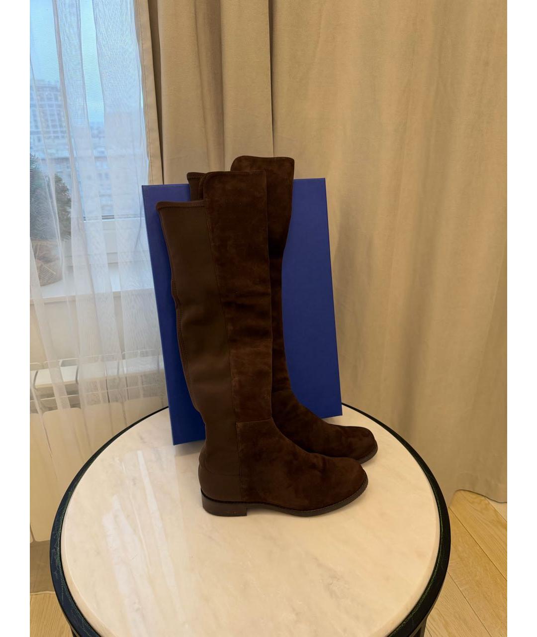 STUART WEITZMAN Коричневые замшевые сапоги, фото 7