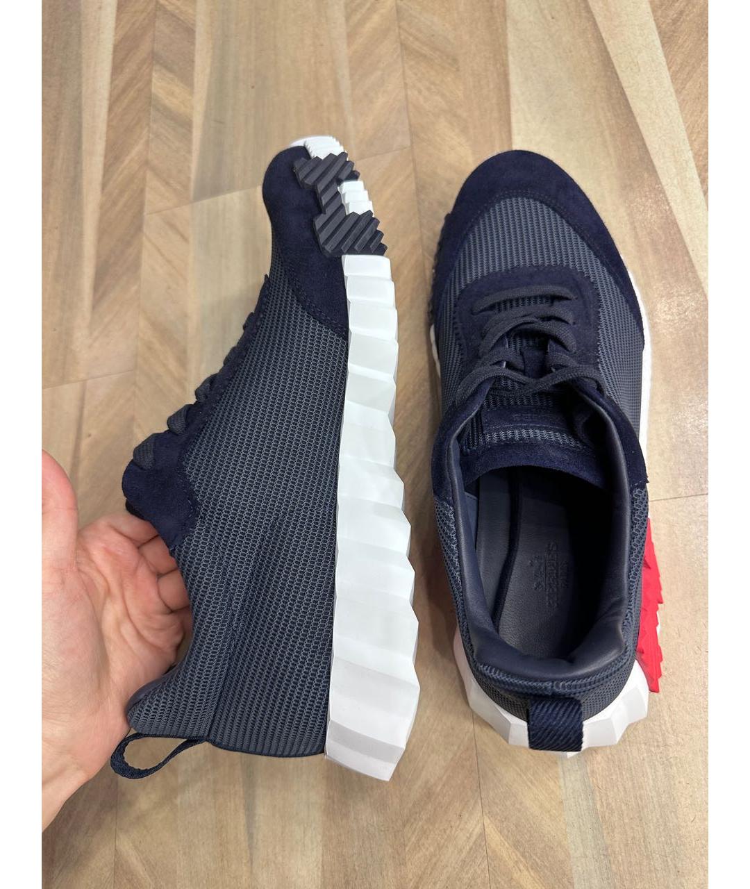 HERMES Темно-синие текстильные низкие кроссовки / кеды, фото 5