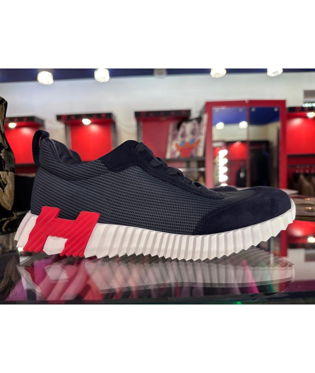 HERMES Темно-синие текстильные низкие кроссовки / кеды, фото 9