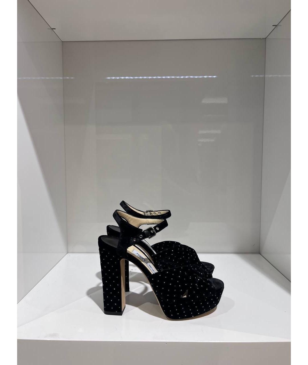 JIMMY CHOO Черные бархатные босоножки, фото 4