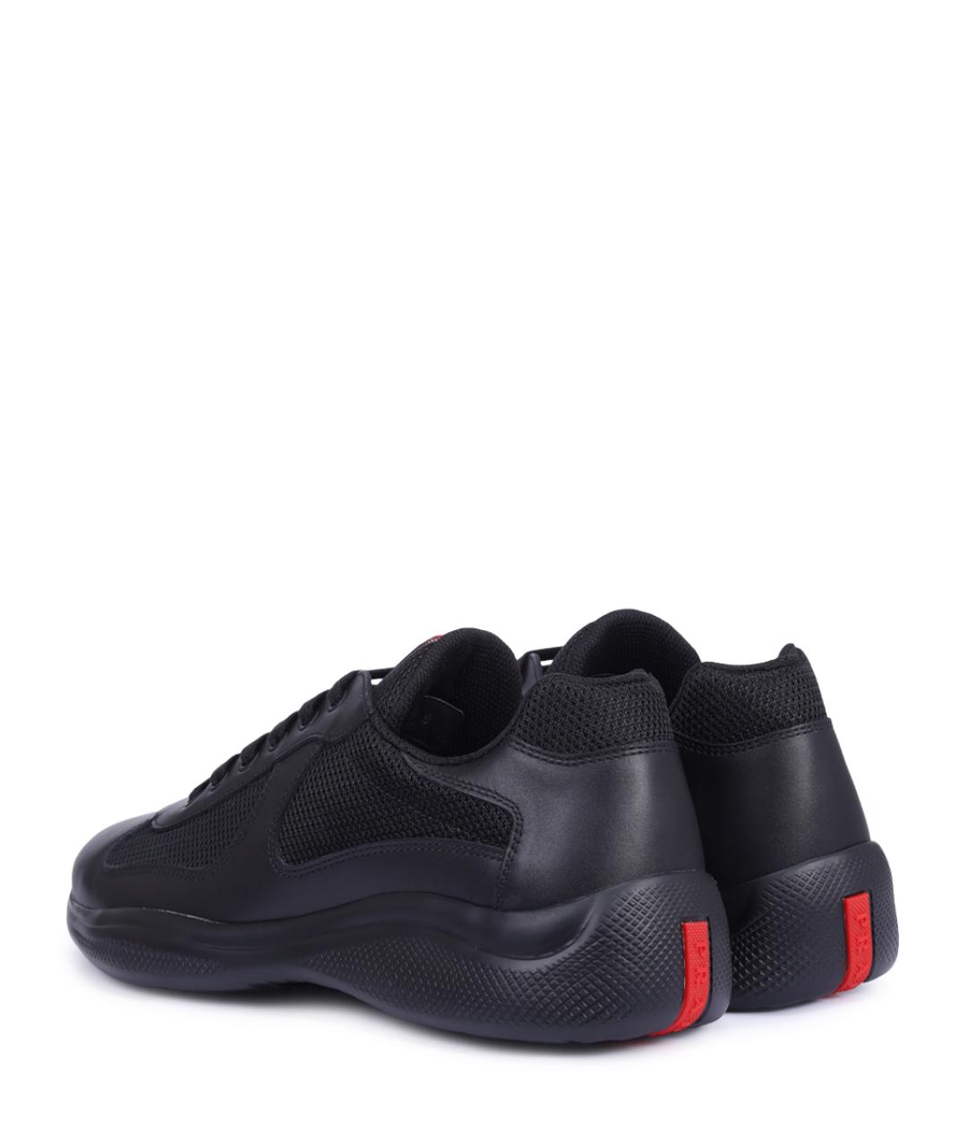 PRADA Черные кожаные низкие кроссовки / кеды, фото 4