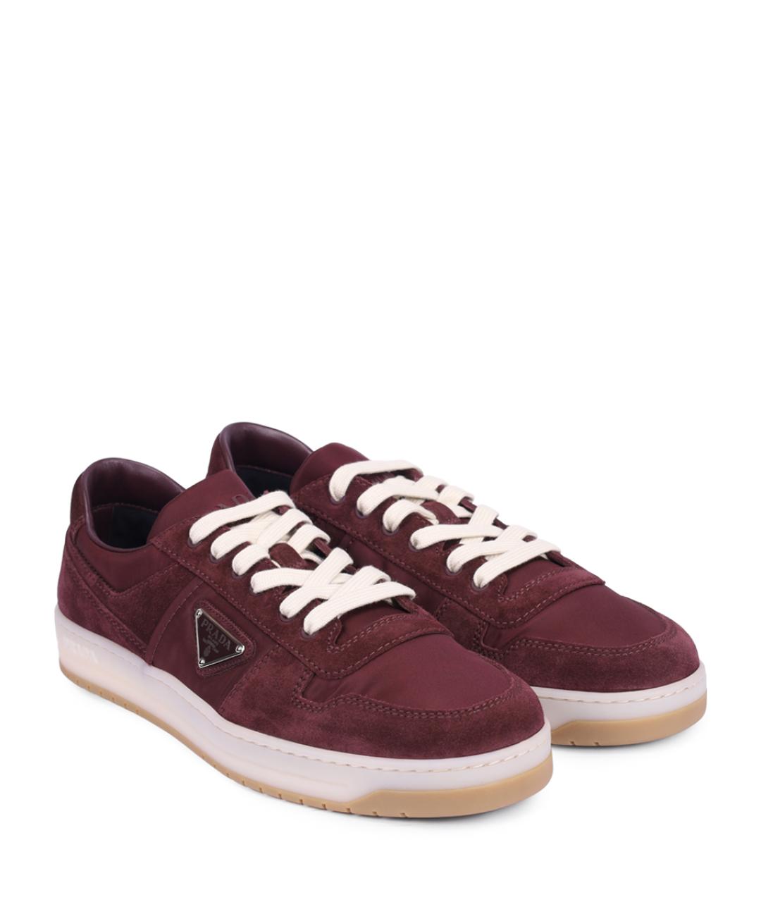 PRADA Бордовые замшевые высокие кроссовки / кеды, фото 2