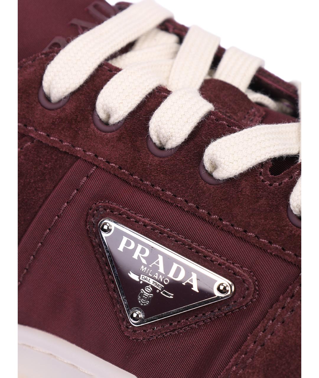 PRADA Бордовые замшевые высокие кроссовки / кеды, фото 5