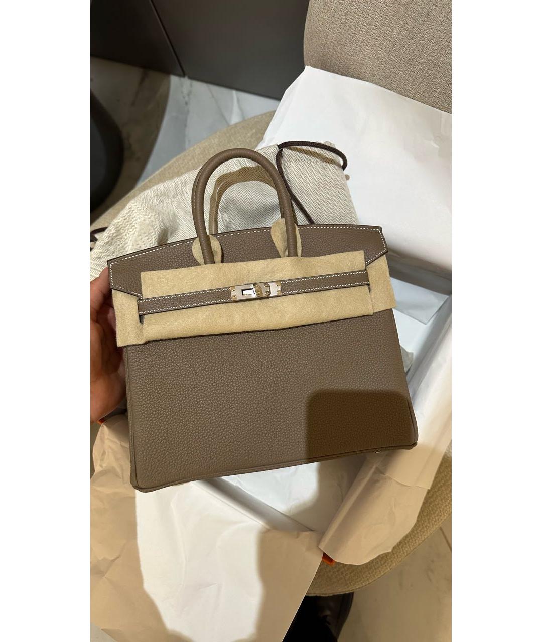 HERMES Бежевая кожаная сумка с короткими ручками, фото 6
