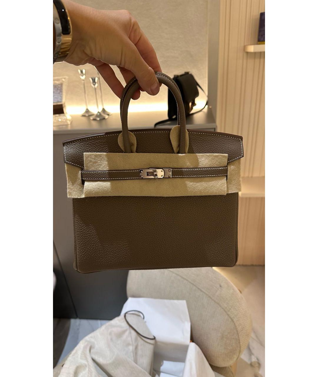 HERMES Бежевая кожаная сумка с короткими ручками, фото 3