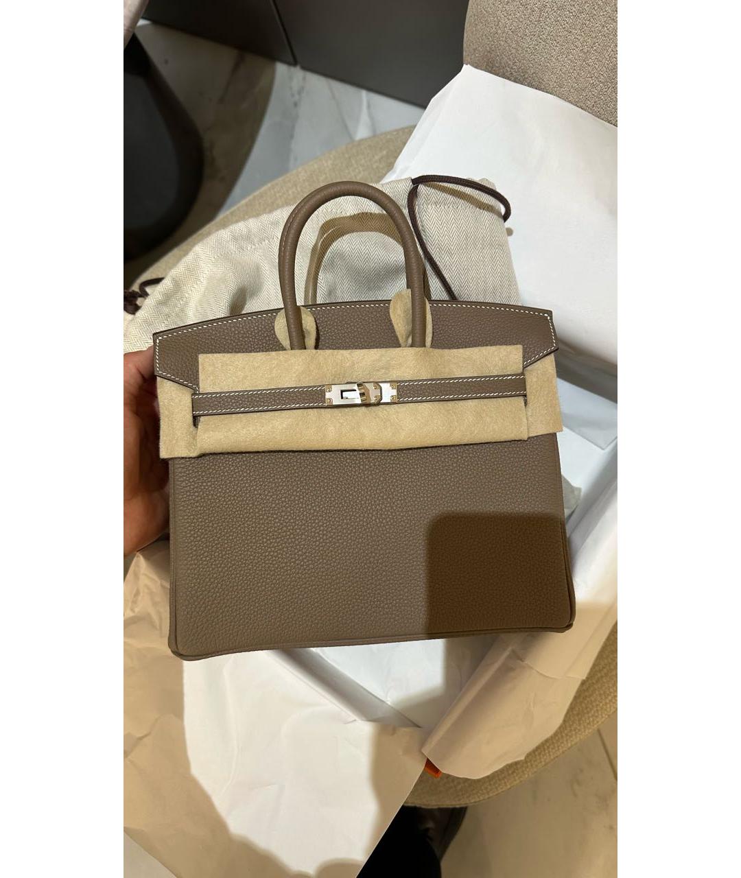 HERMES Бежевая кожаная сумка с короткими ручками, фото 2