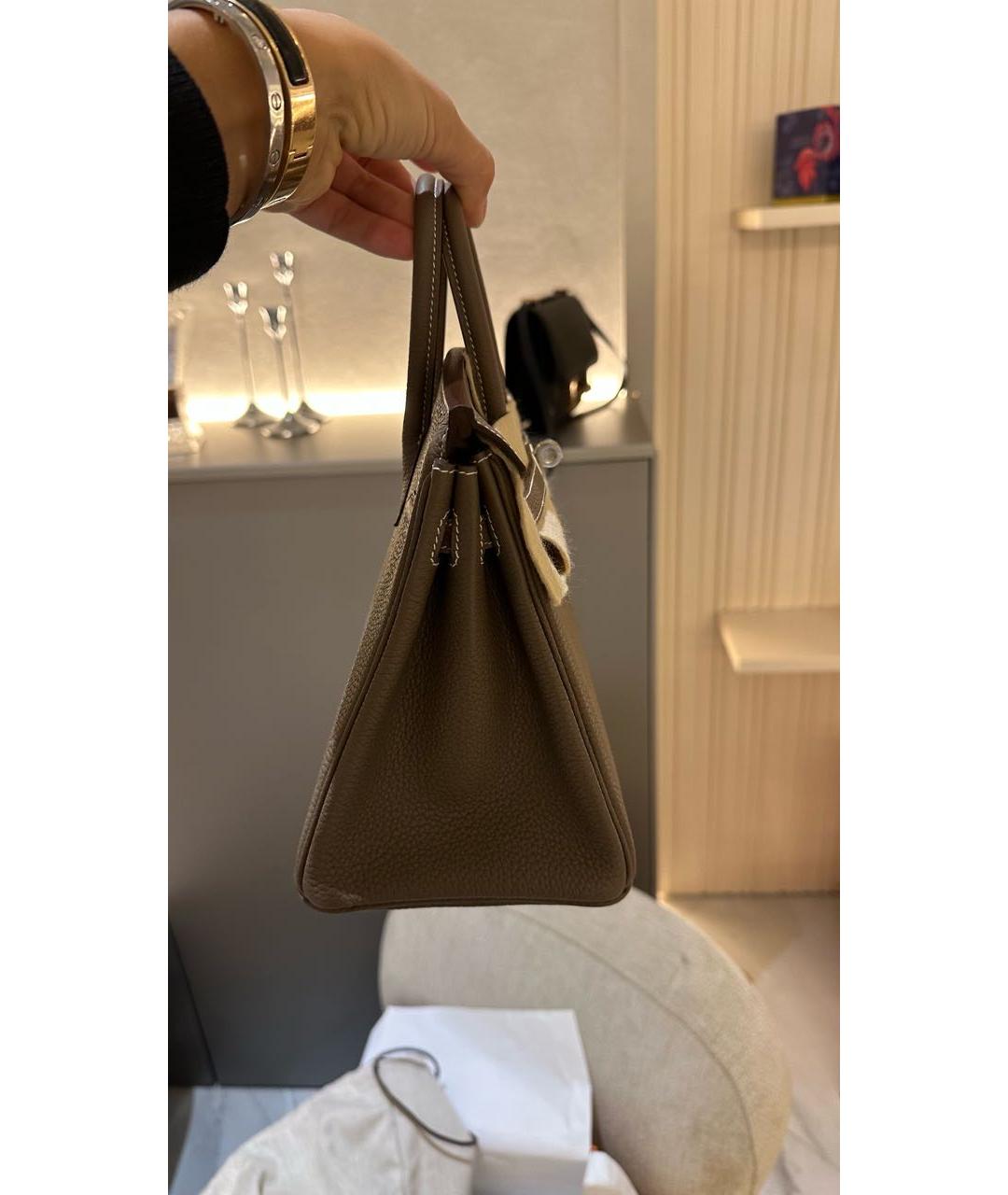 HERMES Бежевая кожаная сумка с короткими ручками, фото 4