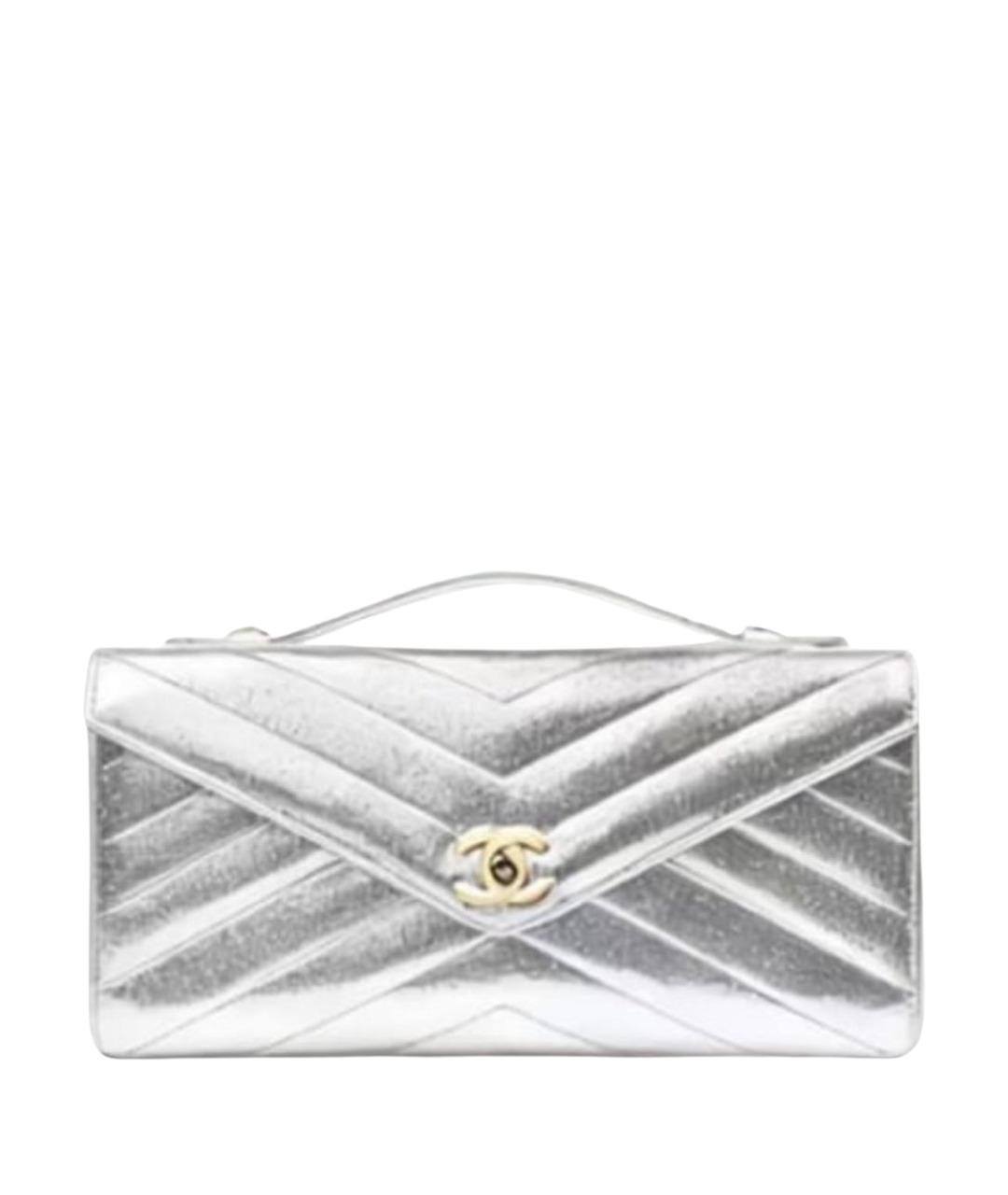 CHANEL Серебряная кожаная сумка с короткими ручками, фото 1