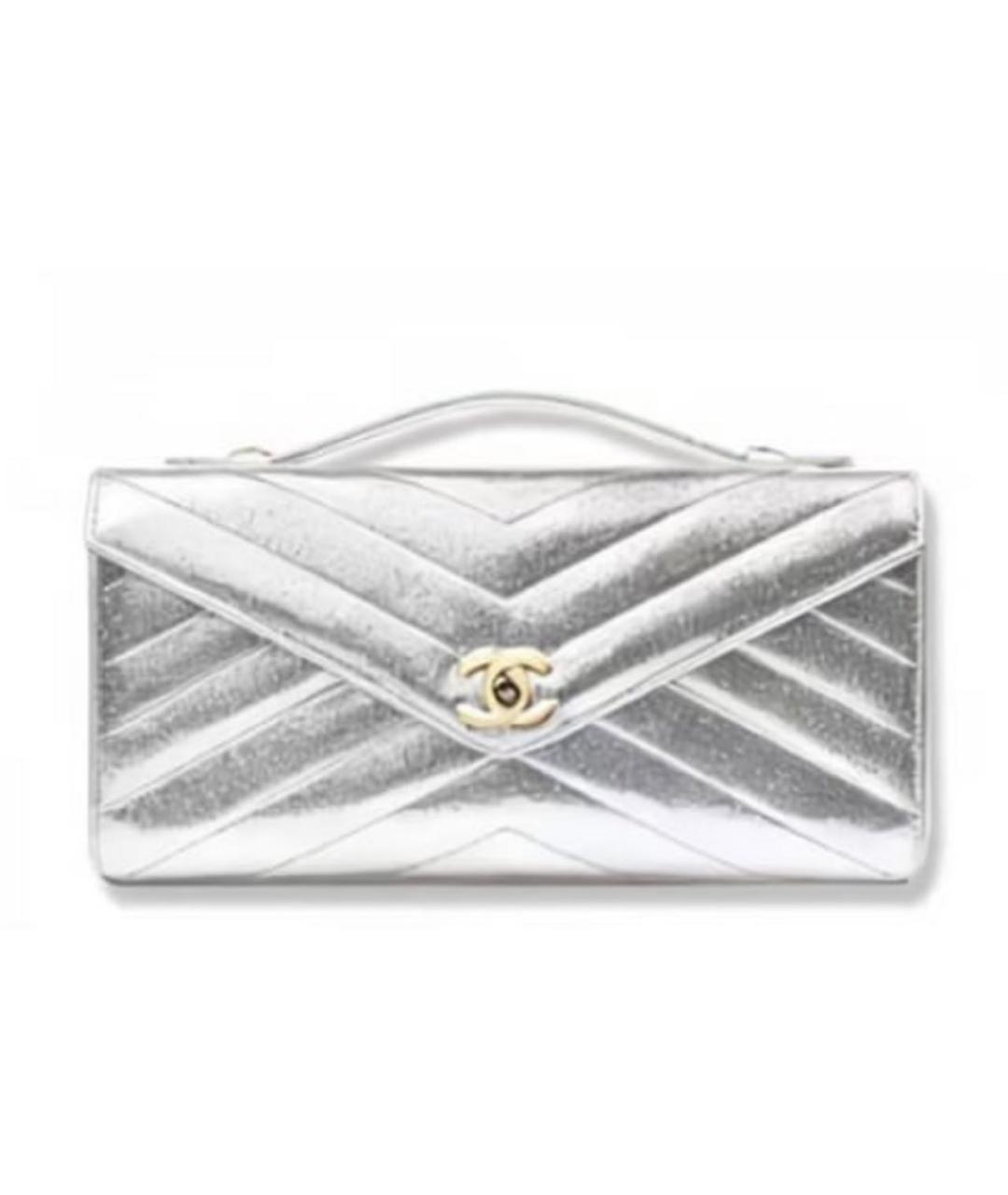 CHANEL Серебряная кожаная сумка с короткими ручками, фото 3