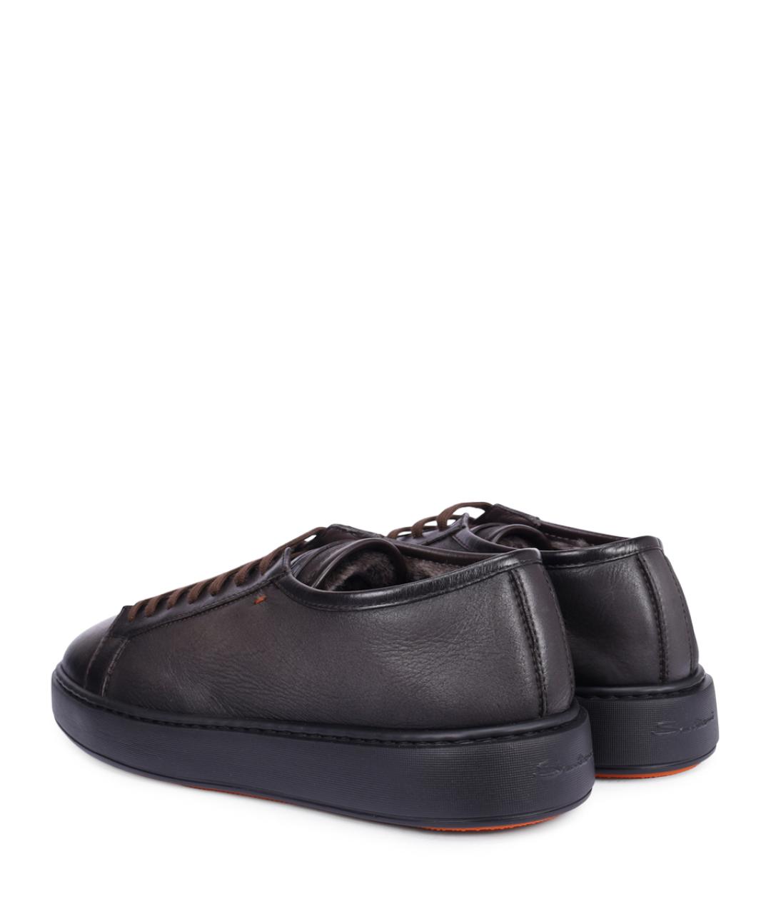 SANTONI Коричневые кожаные низкие кроссовки / кеды, фото 4