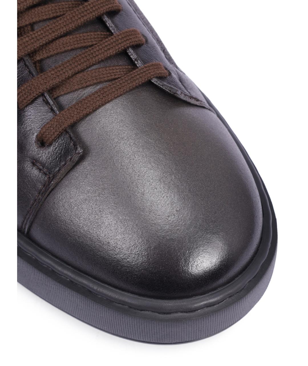 SANTONI Коричневые кожаные низкие кроссовки / кеды, фото 5