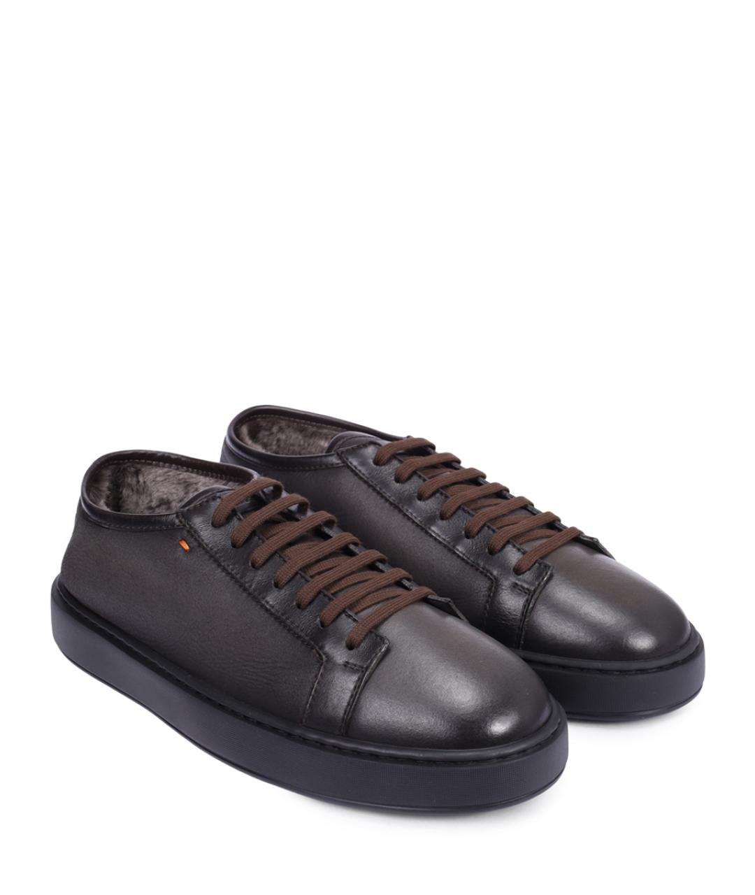 SANTONI Коричневые кожаные низкие кроссовки / кеды, фото 2