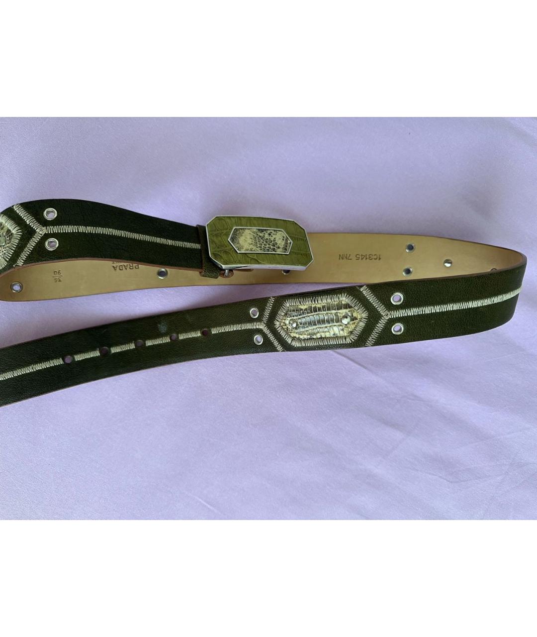 PRADA Хаки кожаный ремень, фото 3