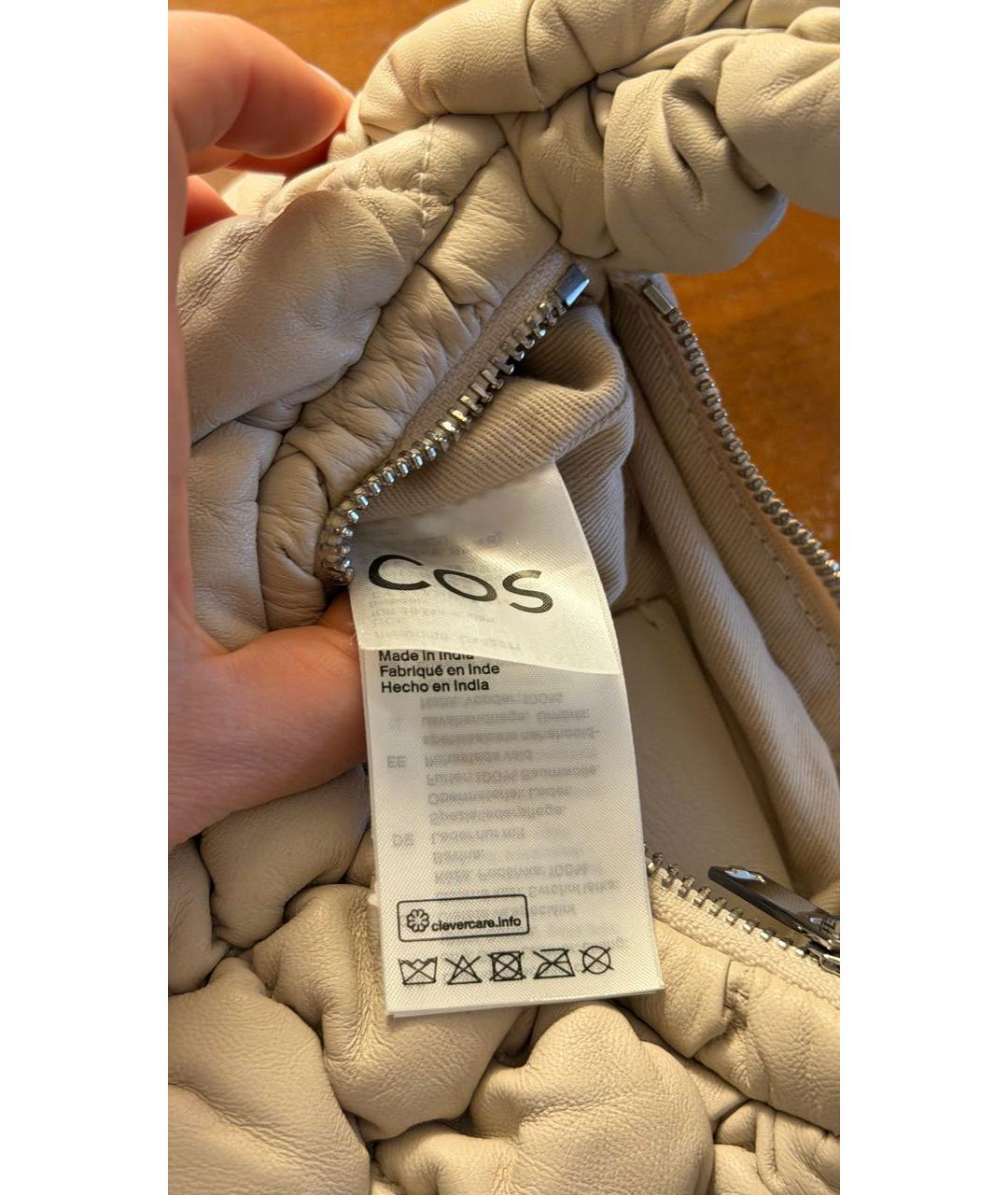 COS Бежевая кожаная сумка с короткими ручками, фото 6