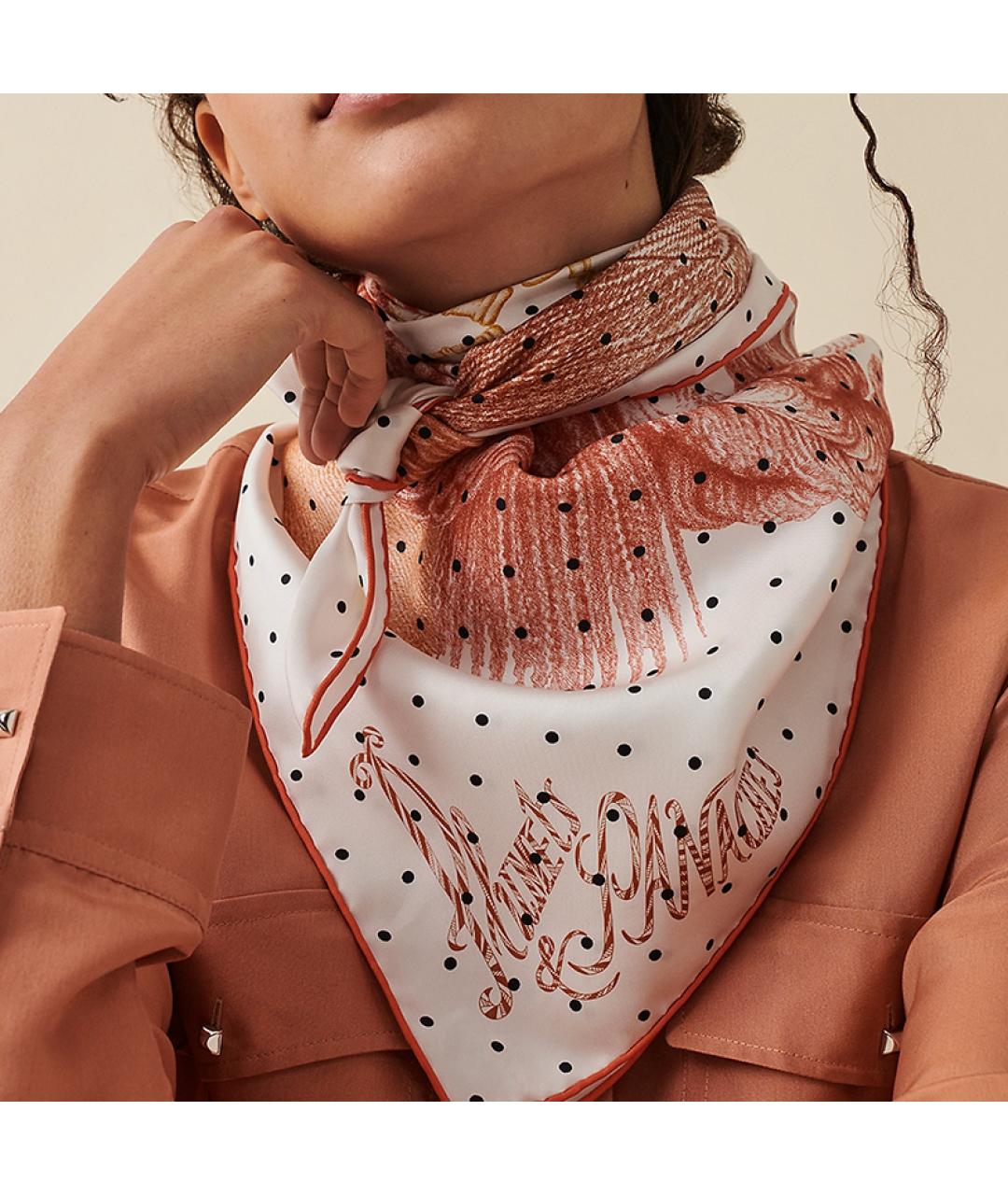 HERMES Белый шелковый шарф, фото 2