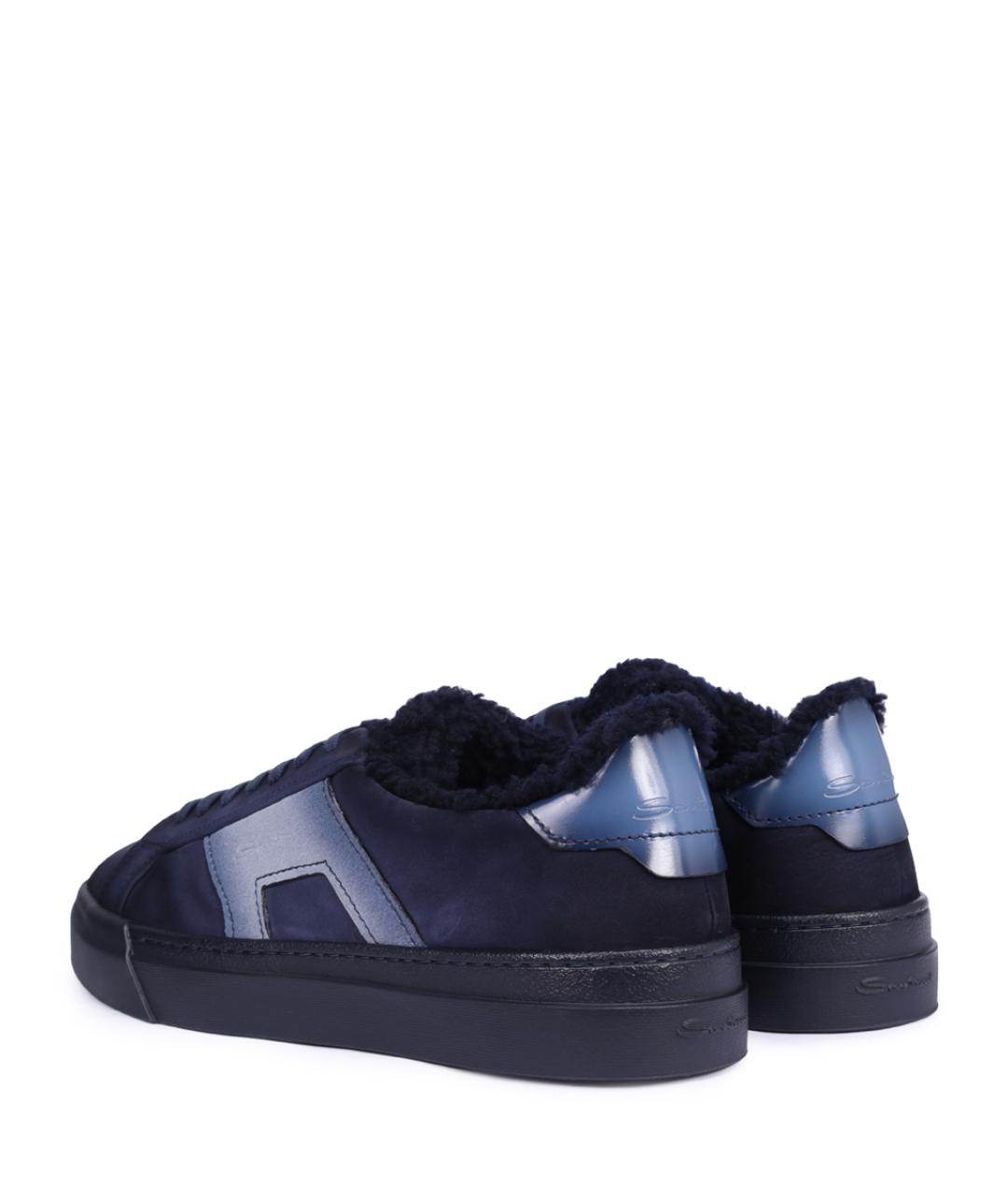 SANTONI Синие нубуковые низкие кроссовки / кеды, фото 4