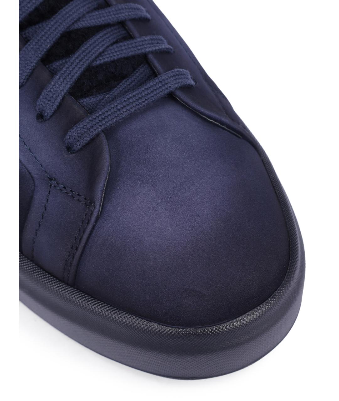 SANTONI Синие нубуковые низкие кроссовки / кеды, фото 5