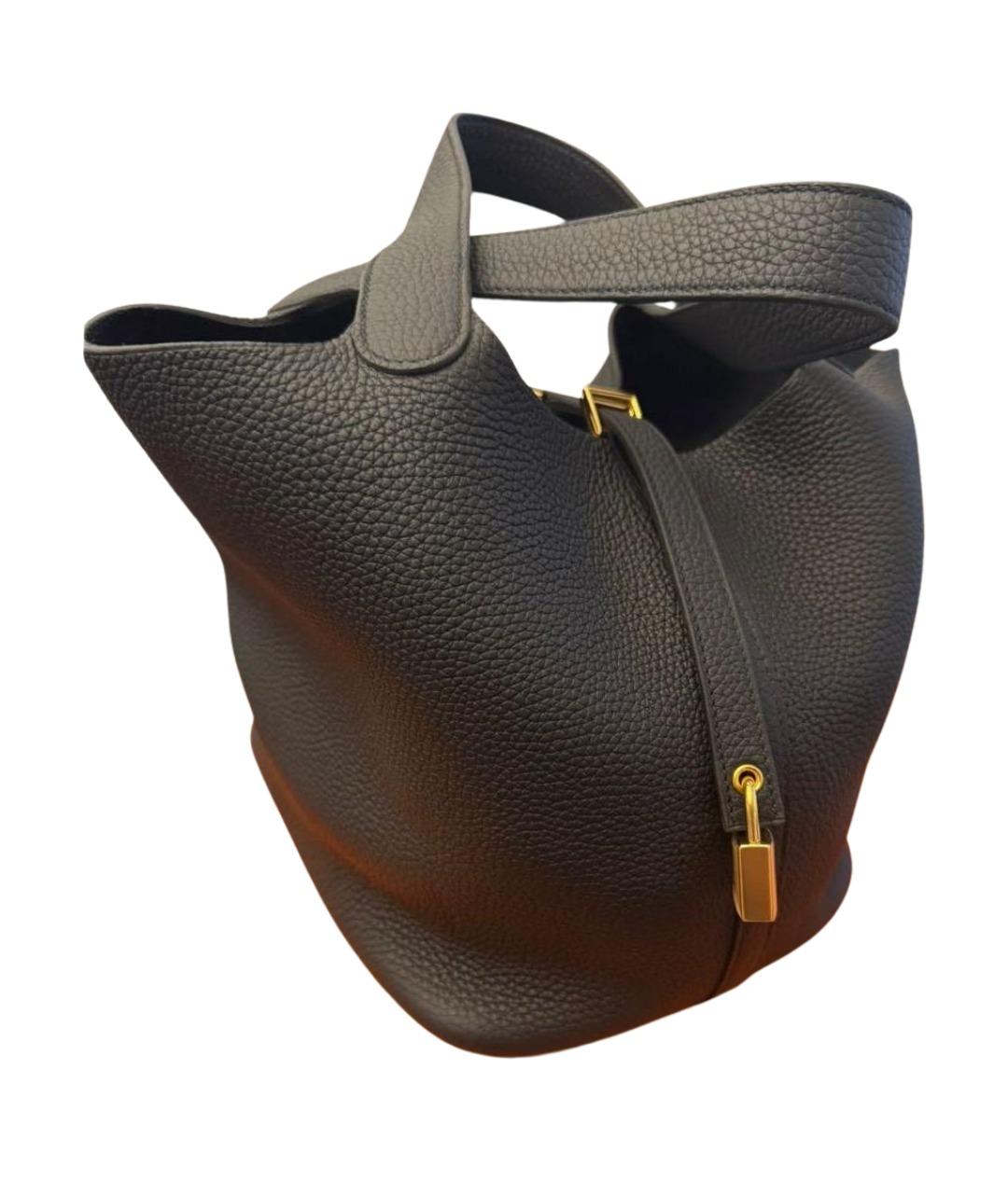 HERMES Черная кожаная сумка с короткими ручками, фото 1