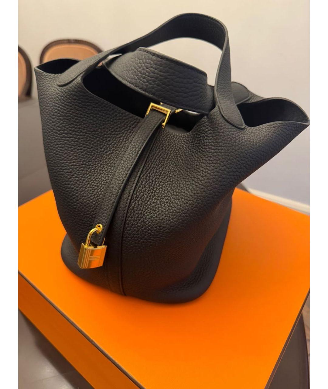 HERMES Черная кожаная сумка с короткими ручками, фото 2