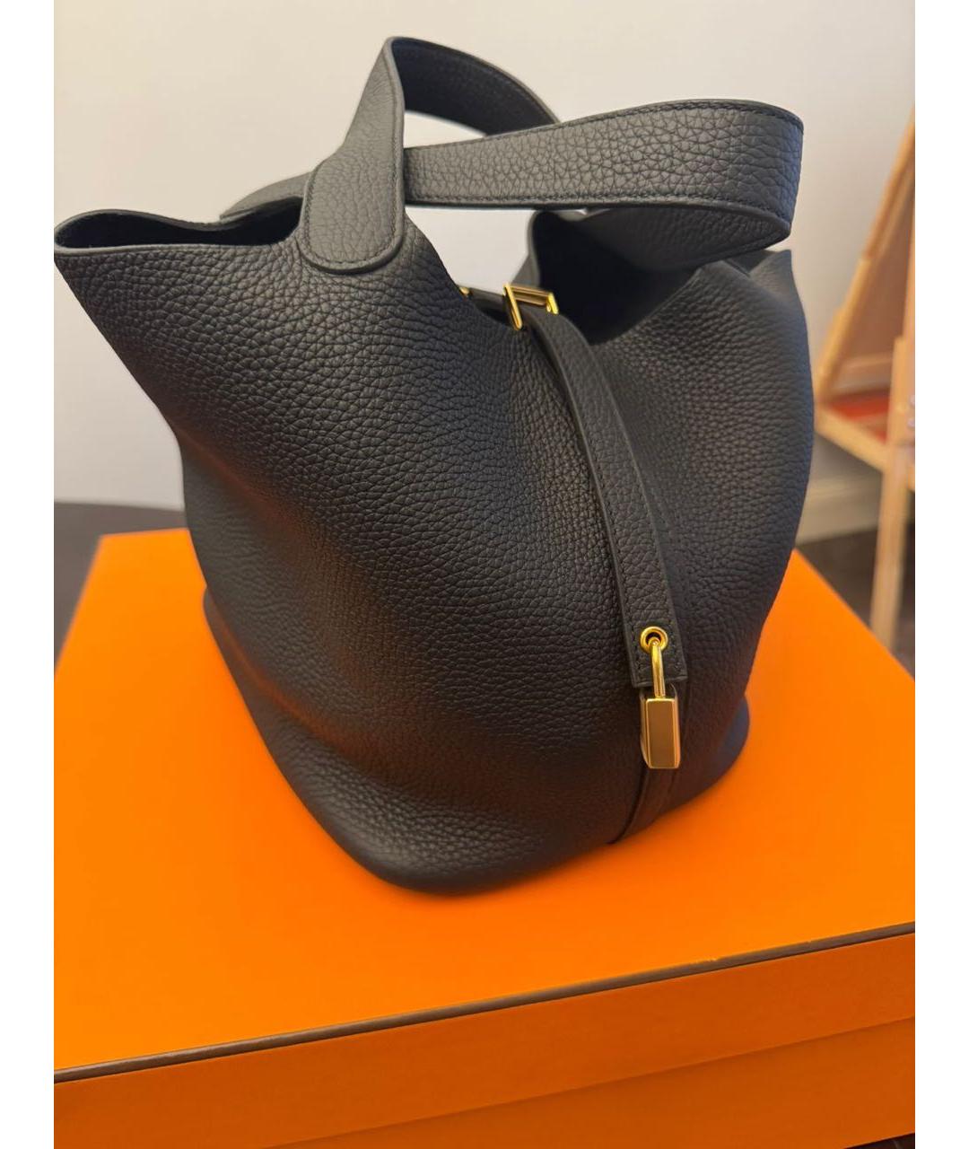 HERMES Черная кожаная сумка с короткими ручками, фото 6