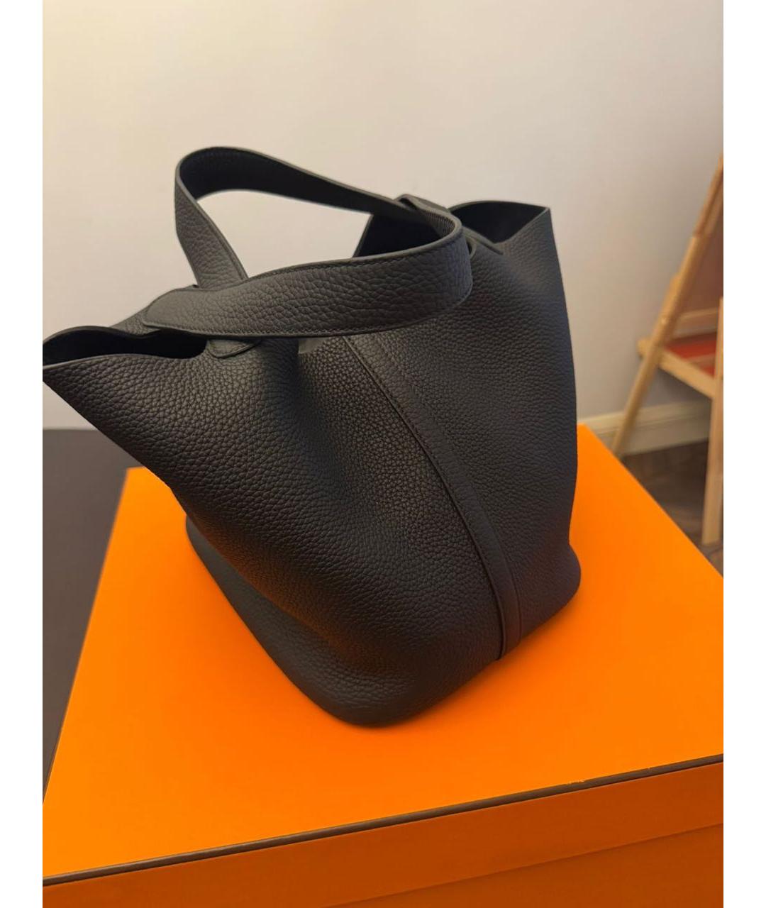 HERMES Черная кожаная сумка с короткими ручками, фото 3